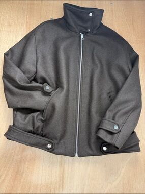 Zara Dark Brown Wool-Blend Bomber Jacket
